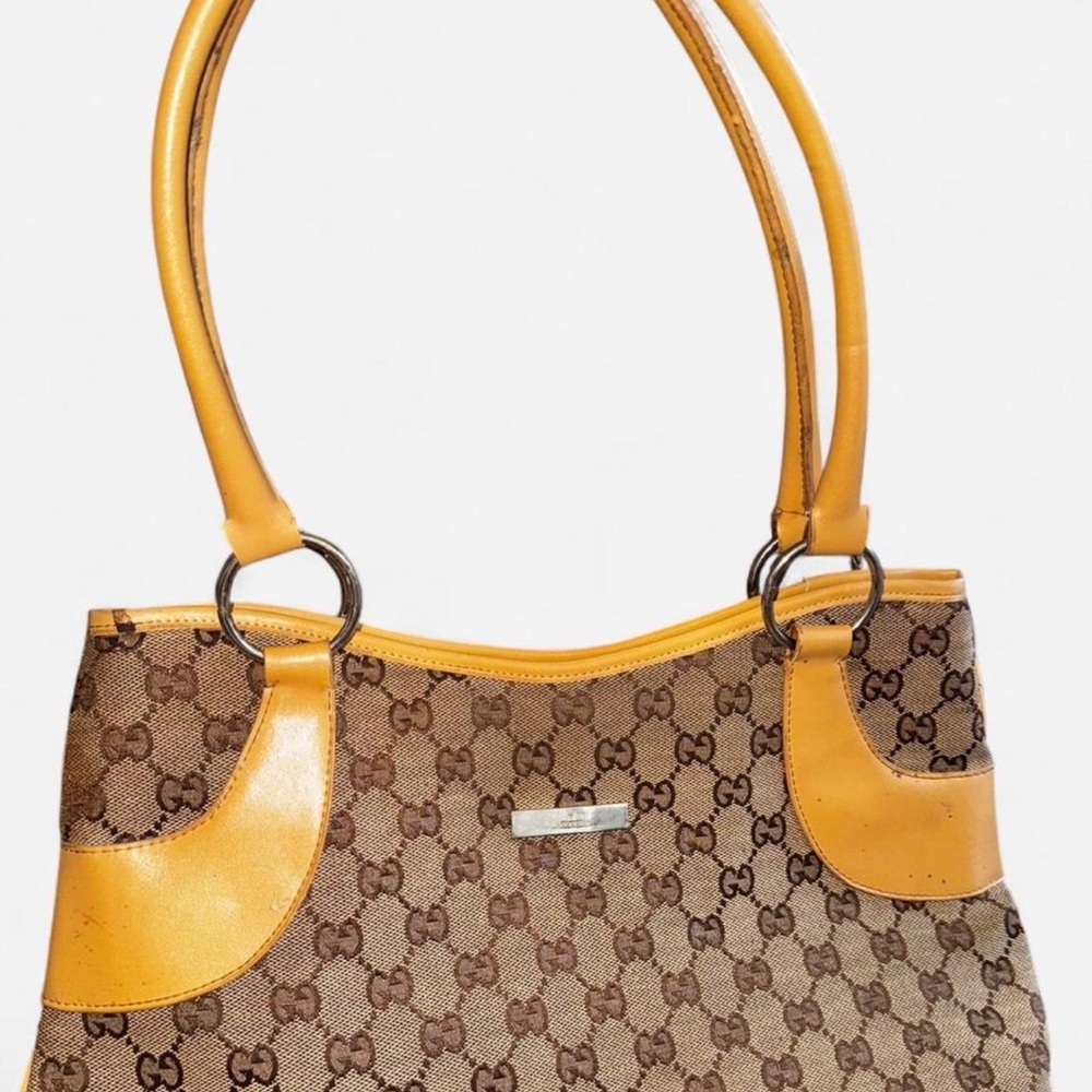 Gucci Brown and Yellow Shoulder Bag with Monogram Canvas